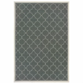 2' X 4' Gray and Ivory Geometric Stain Resistant Indoor Outdoor Area Rug