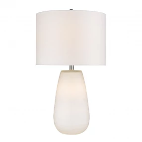 28" White Ceramic Column Table Lamp With White Drum Shade