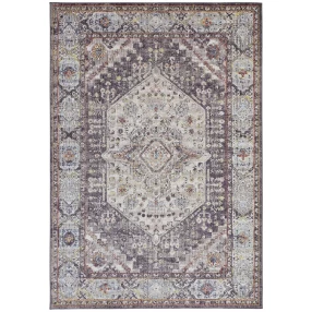 7' X 10' Purple Gray And Ivory Abstract Stain Resistant Area Rug