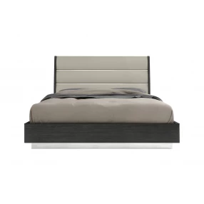 King Dark Grey High Gloss Bed Frame with Faux Leather Headboard