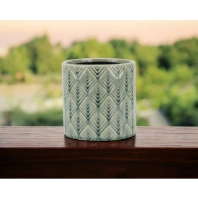 6" Green Geometric Ceramic Indoor Outdoor Round Pot Planter