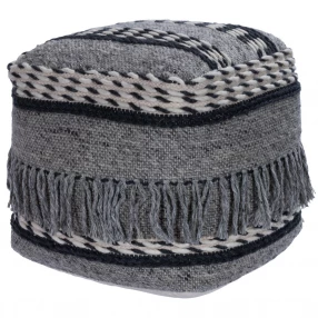 Gray pouf ottoman with woolen pattern and creative arts design