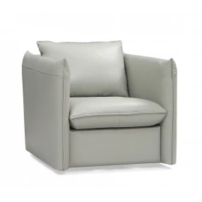 36" Grey Genuine Leather And Silver Swivel Accent Chair