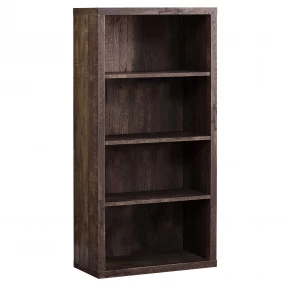 brown wood bookcase with shelving and cabinetry