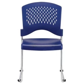 Set of Four Navy Blue and Silver Plastic Office Chair
