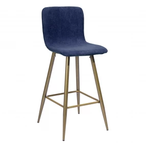 Set of Two 29" Dark Blue And Gold Steel Bar Height Bar Chairs