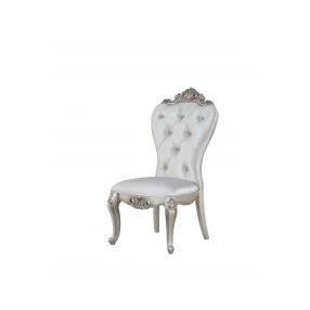 Set of Two Cream And Antiqued White Upholstered Fabric Queen Anne Back Dining Side Chairs
