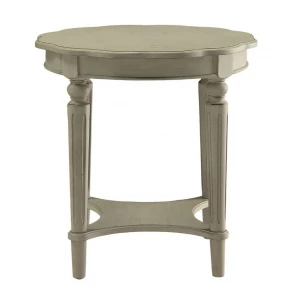 24" Light Slate Gray Solid Wood Round End Table With Shelf