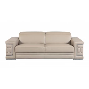 89" Beige And Silver Italian Leather Sofa