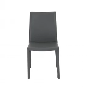 Set of Two Gray Upholstered Leather Dining Side Chairs