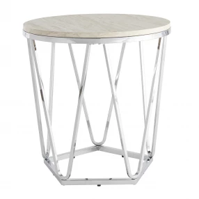 23" Silver Manufactured Wood And Iron Round End Table
