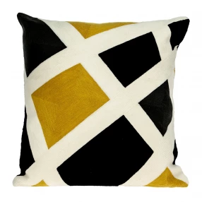 Black and yellow zippered cotton throw pillow with geometric patterns