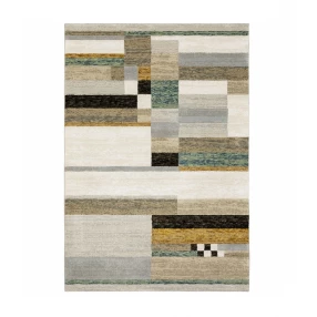 rust geometric power loom area rug with beige and grey tints