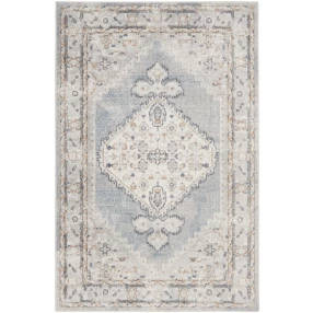 power loom distressed washable area rug in beige with rectangular pattern