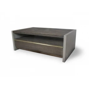 47" Dark Grey Walnut and Concrete Rectangular Coffee Table With Drawer And Shelf