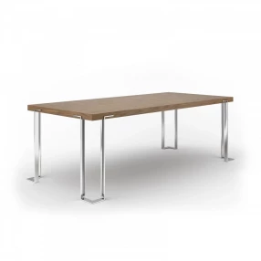 95" Walnut And Chrome Rectangular Manufactured Wood And Stainless Steel Dining Table