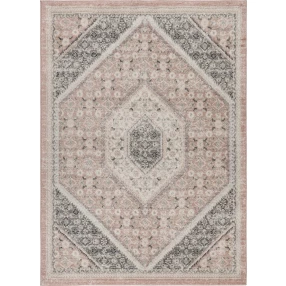 gray soft pink traditional area rug with brown beige and wood elements