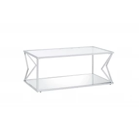 43" Chrome And Clear Glass Rectangular Coffee Table With Shelf