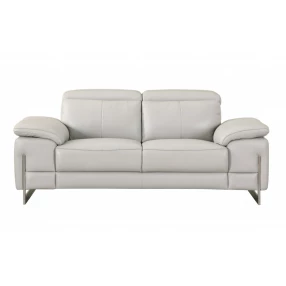 71" Light Gray And Silver Genuine Leather Love Seat