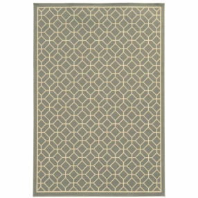 8' x 11' Gray and Ivory Geometric Stain Resistant Indoor Outdoor Area Rug