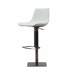 29" White and Silver Faux Leather and Stainless Steel Bar Height Swivel Bar Chair