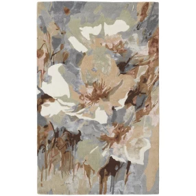 9' X 12' Tan Gray And Green Wool Floral Tufted Handmade Area Rug