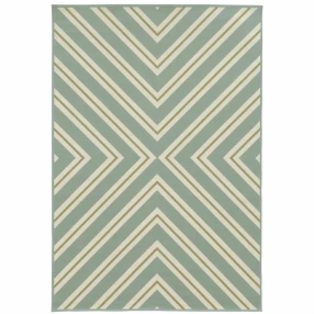 2' X 4' Blue and Green Geometric Stain Resistant Indoor Outdoor Area Rug