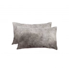 12" X 20" X 5" Gray Cowhide  Pillow 2 Pack