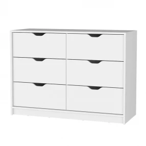 manufactured wood six drawer modern dresser in light finish with sleek handles