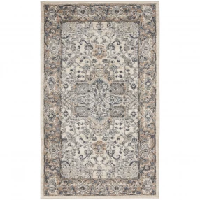 3' X 5' Ivory And Grey Oriental Power Loom Non Skid Area Rug