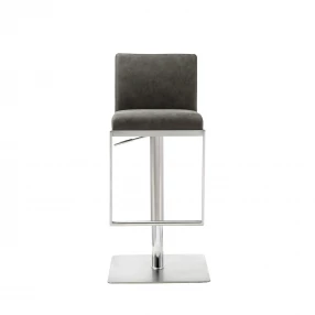 20" Gray And Silver Stainless Steel Bar Chair
