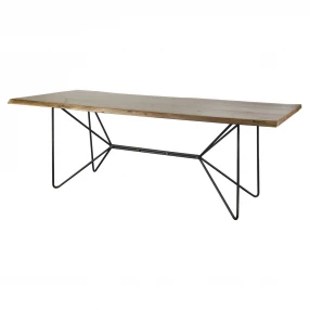 38" Natural And Black Solid Wood And Metal Trestle Base Dining Table