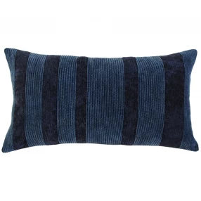 Modern navy lumbar pillow with dimensional stripe pattern and woolen texture