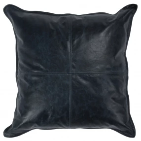 22" Blue Leather Down Blend Throw Pillow