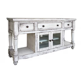 70" White Solid Wood Open shelving Distressed TV Stand