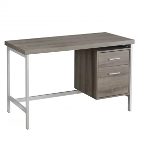 24" Taupe and Silver Computer Desk With Two Drawers