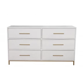 60" White Solid Wood Six Drawer Double Dresser