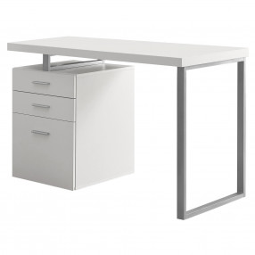 24" Silver Rectangular Computer Desk With Three Drawers