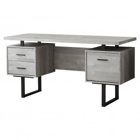 24" Grey Rectangular Computer Desk With Three Drawers