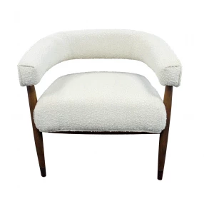 29" Ivory Polyester Blend And Brown Solid Color Arm Chair