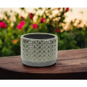 7" Gray Geometric Ceramic Indoor Outdoor Round Pot Planter