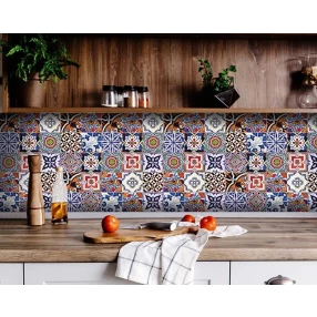 5" x 5" Blues and Reds Mosaic Peel and Stick Removable Tiles