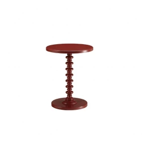 22" Red Solid Wood Round End Table