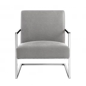 27" Light Gray and Silver Faux Leather Arm Chair