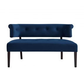 48" Navy Blue And Black Upholstered Velvet Bench