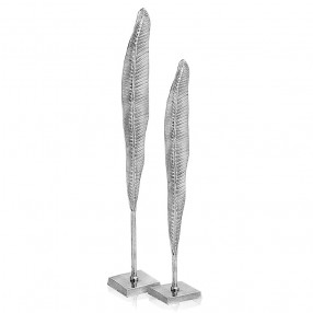 Rough Silver Tall Thin Set Of 2 Leaves