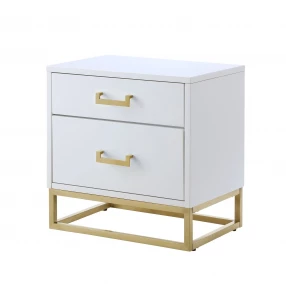 20" Gold and White End Table with Two Drawers