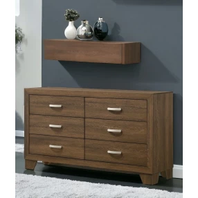 59" Brown Solid and Manufactured Wood Six Drawer Double Dresser