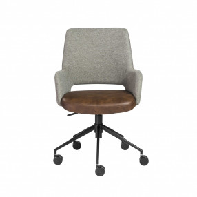 21.26" X 25.60" X 37.21" Office Chair In Gray Fabric And Light Brown Leatherette With Black Base