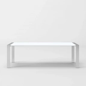 95" White And Chrome Rectangular Manufactured Wood And Stainless Steel Dining Table